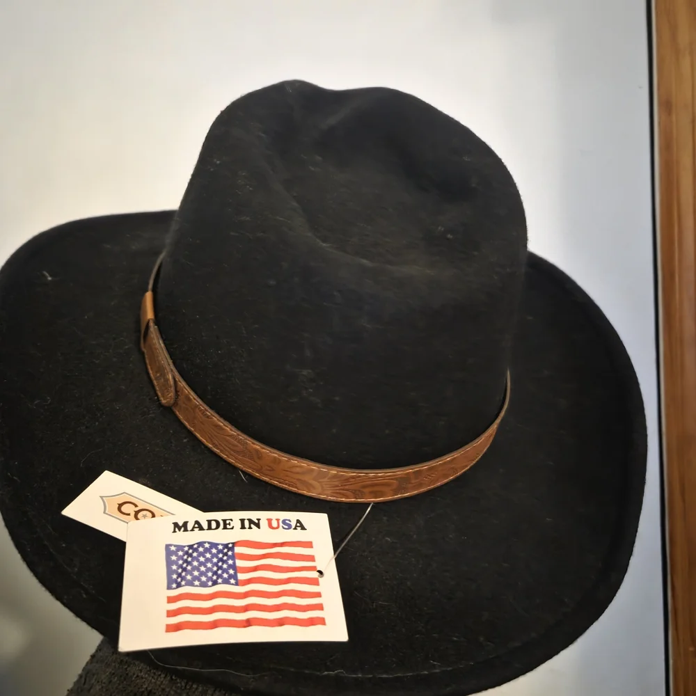 Black Cody James Cowboy Hat with Brown Band - Picture 2 of 3